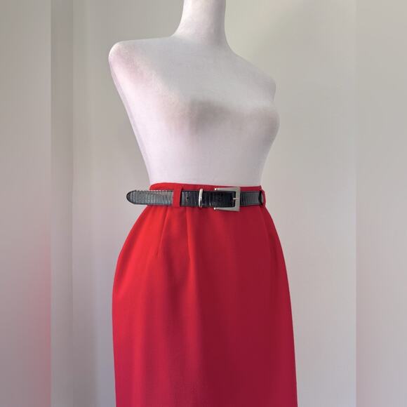 Vintage ‘90s Metro New York Red Belted Knee Length Pencil Skirt - Picture 4 of 9